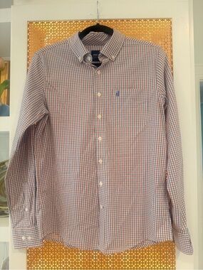 johnnie-O Boys Blue & Orange Gingham Button-Down Shirt! Excellent condition! 14